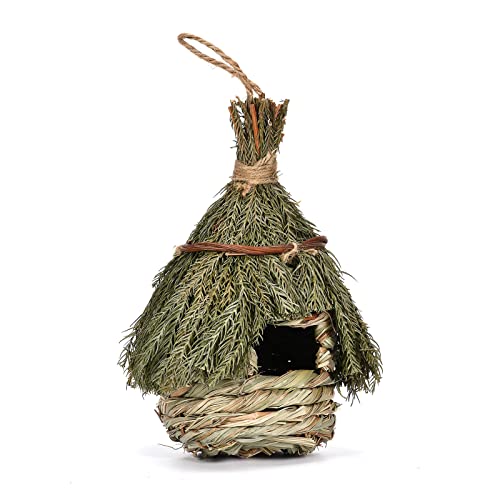 Pajita tejida a mano para pájaros, bolsas de hierba para pájaros, pequeña casa de pájaros de hierba natural, casa tejida de colibrí para colgar en el exterior