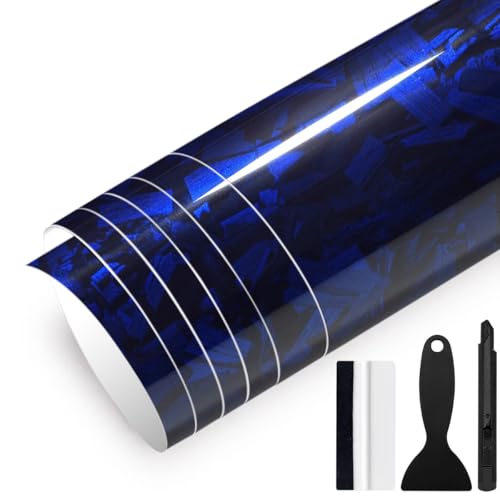 GRTHTATI 30cm x 150cm Pet Vinilo Forged Fibra de Carbono para Coche Vinilo Adhesivo Coche de Protección para Interior/Exterior del Auto, Moto, Bicicleta (Azul Brillo, 30cm x 150cm)