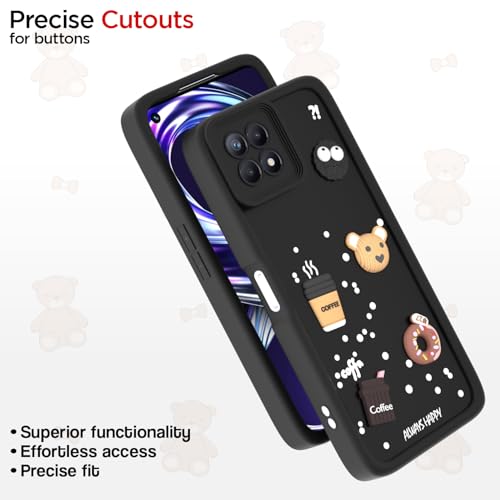 Image of Outlouders Back Cover for Realme Narzo 50 4G / Realme 8i 4G | 3D Cartoon Bear Cute Fun Silicone Full Body Protection Bumper Case (Black)