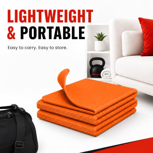 Image of Slovic Yoga Mat for Woman [4 MM] | Foldable TPE Yoga Mat for Man | Textured Anti-Slip Exercise Mat for Home Workout & Home Gym | Durable & Lightweight Gym Mats for Floor | Orange