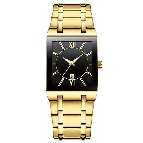 Relojes cuadrados para hombres y mujeres, reloj cuadrado de acero inoxidable con fecha, analógico de cuarzo, reloj de pulsera de moda, A, talla única