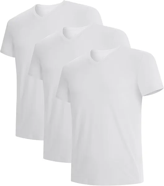 BAMBOO COOL Men's V-Neck Undershirts Soft Stretch T-Shirts,Breathable and Moisture-Wicking Tees for Men 3 Pack