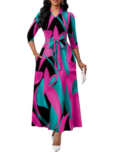 Image of BubFee Maxi Dresses for Women Semi Formal Long Dress 3 /4 Sleeve Casual A-line Church Dresses with Pockets