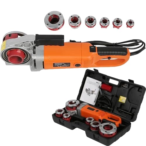 Enhebrador de tubos eléctrico, máquina de roscado industrial de 2300 W, kit manual con 6 troqueles 1/2-2 y funda de transporte para uso profesional