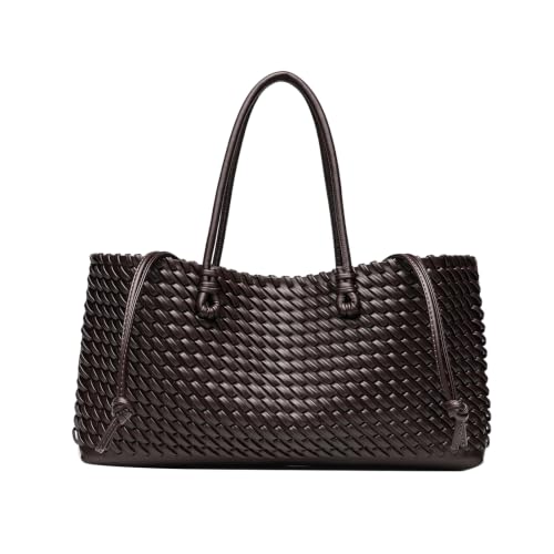 Image of Woven Leather Tote Bag For Women Crossbody Shoulder Bag Large Hobo Handbags Vegan Female Bag Vegetable Basket