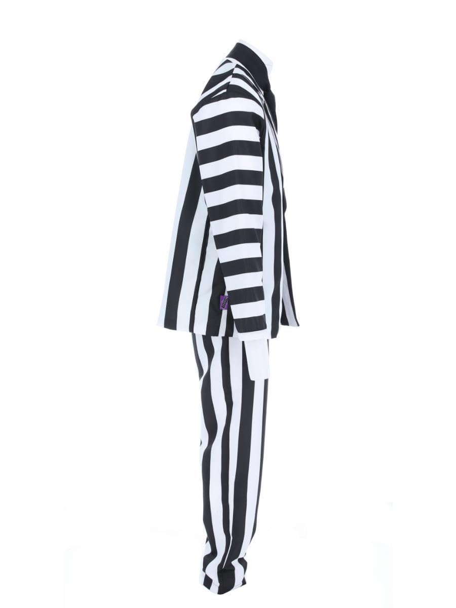 Smiffys Beetlejuice - Costume da bambino con giacca, camicia finta cravatta e pantaloni, licenza ufficiale Warner Brothers, costume classico Beetlejuice a righe con costumi per la famiglia abbinati