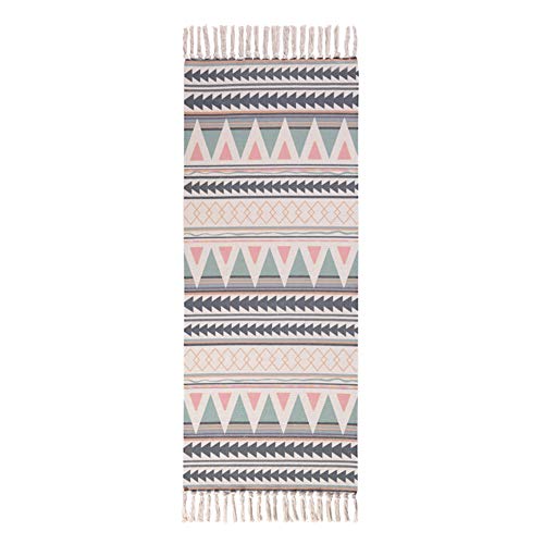 Tappeto in cotone con nappe, fatto a mano, per interni, stile bohémien, accessorio per la casa perfetto per soggiorno, bagno e camera da letto