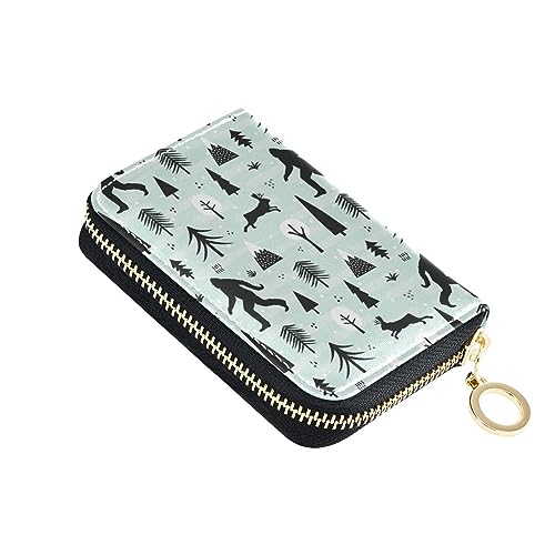 Bigfoot Sasquatch Credit Card Holder Case Wallet RFID Leather Zipper Small ID Card Case for Women