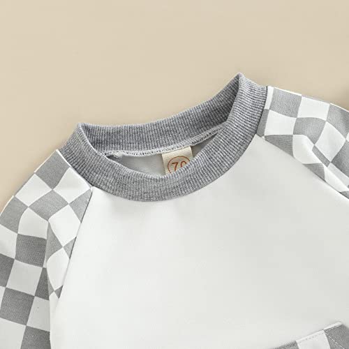 Newborn Boy Girl Checkerboard Plaid Bodysuit One Piece Romper Outfit Long Sleeve Jumpsuit Fall Winter Clothes 0-18M (A-Grey, 3-6 Months) #TOP3