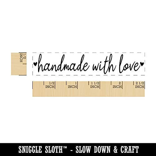 Handmade With Love Script And Hearts Rectangle Rubber Stamp For Stamping Crafting - 2.50In Small #TOP1