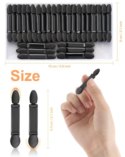 Hebterrka 50 Stück Doppelseitige Lidschatten Applikatoren mit Organizer, Einweg Make up Applikatoren, Schwamm Tip Lidschattenpinsel in Bulk