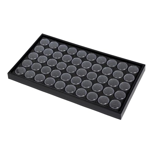 JasperKino 50 Gem Display Case Diamond Gemstone Storage Box Small Round Plastic Containers Box Jewelry Organizer Container with Foam Black Foam Gem Jars Showcase with 50 Gemstones Storage Jar
