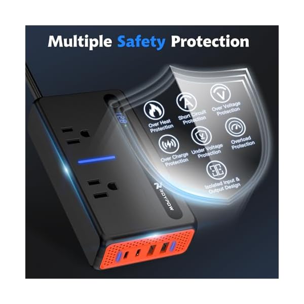 RoyPow 300W Car Power Inverter, DC 12V to 110V AC Power Inverter with Cigarette Lighter Socket, Car Plug Adapter Outlet with 3.4A USB-A, QC3.0 24W, PD 30W, PD 36W, Dual AC Outlets, Car Charger Adapter