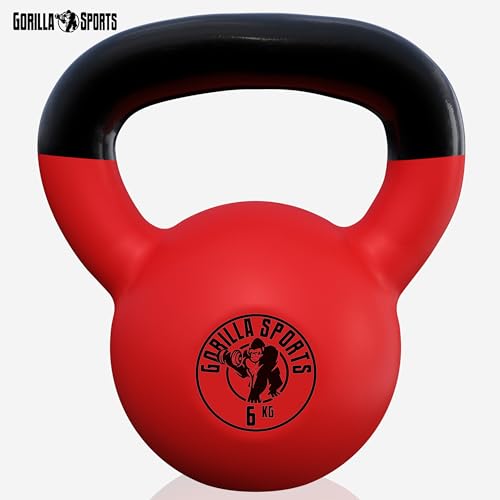 GORILLA SPORTS® Kettlebell - 2-32 kg Gewichte, Einzeln/Set, Gusseisen, Vinyl Beschichtung, Bodenschonende - Kugelhantel, Schwunghantel, Kugelgewicht, Rundgewichte für Fitness, Gym, Krafttraining – Bild 3