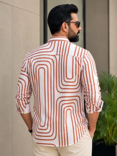 Image of Foomer Brown Solid Self Design Opaque Party Shirts