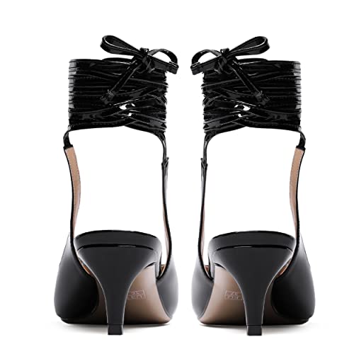 WAYDERNS Women's Pointed Toe Slender Wrap-Around Self Tie Patent Slingback Kitten Low Heel Pumps Shoes 2 Inch4