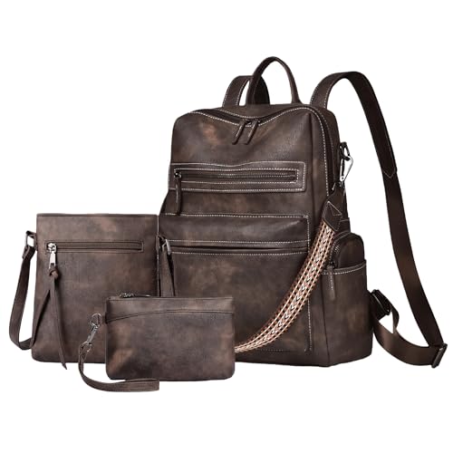 Image of Backpack Purse for Women Pu Leather Travel Backpack Fashion Designer Shoulder Bag Ladies Convertible Handbags (Light Coffee)