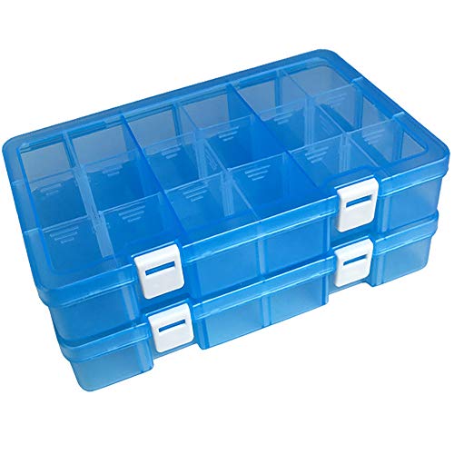 Qualsen Boite Rangement Plastique Boite a Bijoux Casier Rangement Boite de Rangement Plastique Ajustable à Usages Multiples Petite Boite Plastique (18 Compartiments x 2, Bleu)