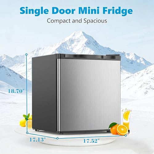 Image of Antarctic Star Mini Fridge with Freezer, Rated 1.6 cu.ft, Small Upright Refrigerator with Removable Shelves, 7 Adjustable Thermostat, Low Noise for Bedroom /Apartment /Office,Silver