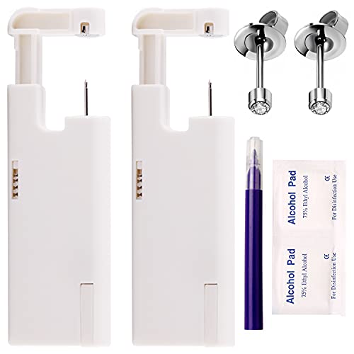 2Pcs Ear Piercing Kit Automatic And Painless Ear Nail Gun Disposable Aseptic Household Ear Piercing Gun Portable Ear Piercing Gun Group Ear Piercing Tools (3mm, Silver)