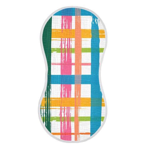 Baby Burp Cloths, Soft Absorbent Burping Cloths for Babies, Cotton Milk Spit Up Rags, Large Size for Newborns, Baby Boys and Girls (Rainbow Plaid)