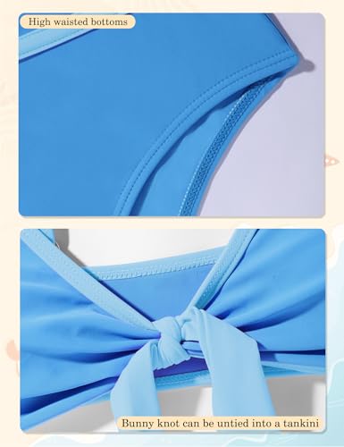 Image of Girls Swimsuit Bikini Set and Cover Up Skirt 3PCS Bathing Suit Removable Knot Dual-Use Girls Swimsuits Size 7-16