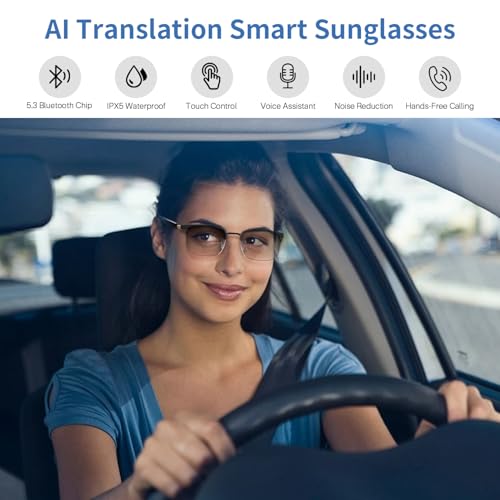 Image of AI Translation Smart Glasses for Men Women, Bluetooth Audio Sunglasses with Photochromic Lenses, Voice Assistant, Open Ear Lighweight Eyeware, Real-Time Translation, Supports 160+ Languages (Silver)