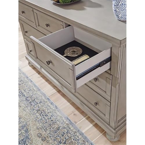 Image of Signature Design by Ashley Lettner Dresser for Bedroom, 7 Drawer Burnished Gray Chest, 65-Inch Wide Traditional Style, Hidden Storage for Small Valuables, Light Gray