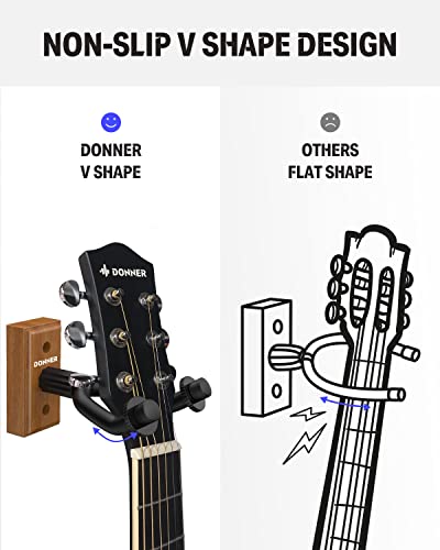 Donner Guitar Wall Mount Hanger 6-Pack, Black Walnut Guitar Wall Holder For Acoustic Electric Guitars, Bass, Folk Ukulele, Violin, Mandolin Banjo And String Instruments #TOP4