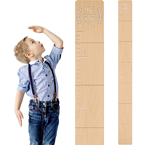 Image of Beautiful Wooden Growth Chart for Kids - Upgraded Easy Install Version - The Perfect 6.5 ft Height Measurement Chart w Stickers to Track Your Kids Growth - Modern Boho Nursery Or Playroom Wall Decor