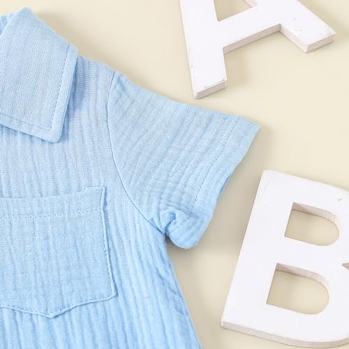 Sasaerucure SRC-L6VLWRWQRDWPOB1 Infant Baby Girl Boy Summer Romper Bodysuit Linen Solid Short Sleeve Jumpsuit One Piece Outfits Summer Clothes thumb #2