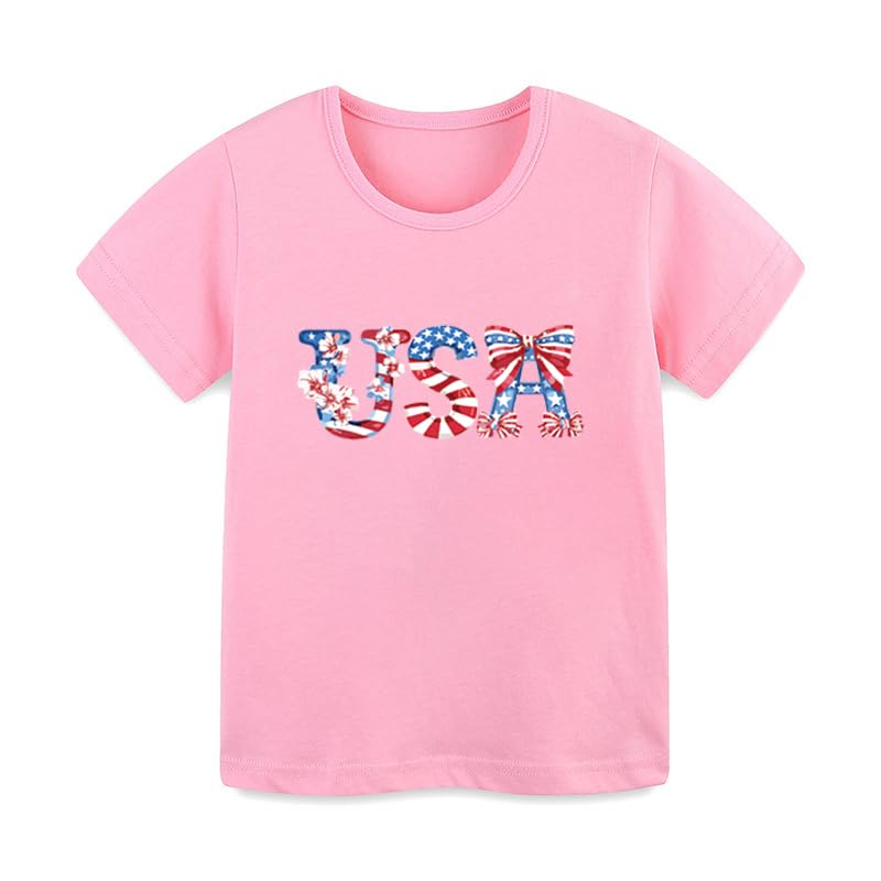 Toddler Girls 4th of July T-Shirt American Flag Popsicle Print Cotton Kids Boys Independence Day Tees