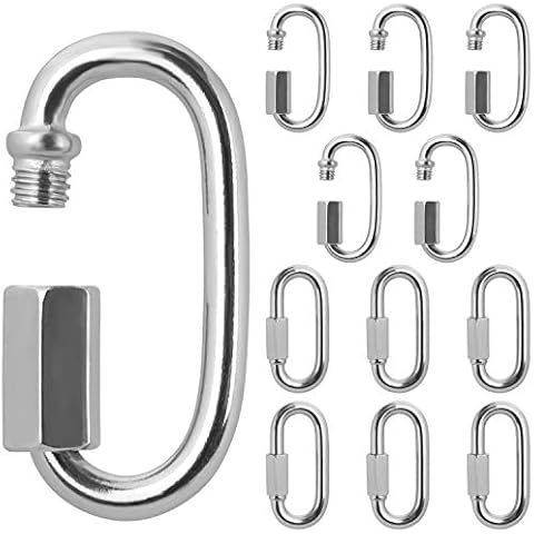 BELLE VOUS Edelstahl Karabinerhaken mit Schraubverschluss M4 Karabiner Haken (12 STK) - 4,2cm Schraubkarabiner Belastbar D-Form Schäkel Wetterfest für Außen/Innen, Zubehör zum Campen, Wandern Cover