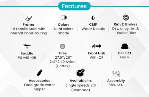 Image of Hero Slingshot+ Single Speed Dual Suspension Bicycle with Mechanical Disc Brakes & Water Sipper - Newly Launched, Dual Color Design (Grey-Orange, 27.5T)