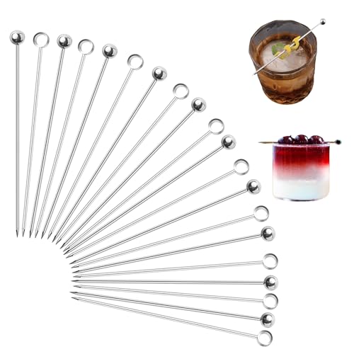 20 Pièces Pics à cocktail en acier inoxydable, Bâtonnets à Cocktail 11cm, Réutilisable Métal Cure Dents Brochettes pour Bar, Grillades, Snacks, Finger...