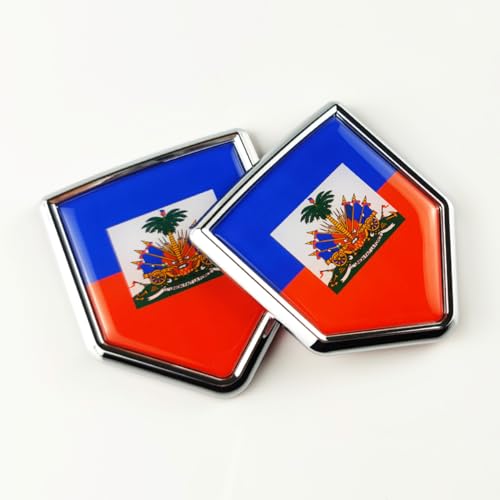 Image of Newperlite Haiti Flag Decal Sticker Car Emblem Haitian Flag Car Decoration Accessories Chrome Shield for Truck Vehicles Cars, 2 Pack