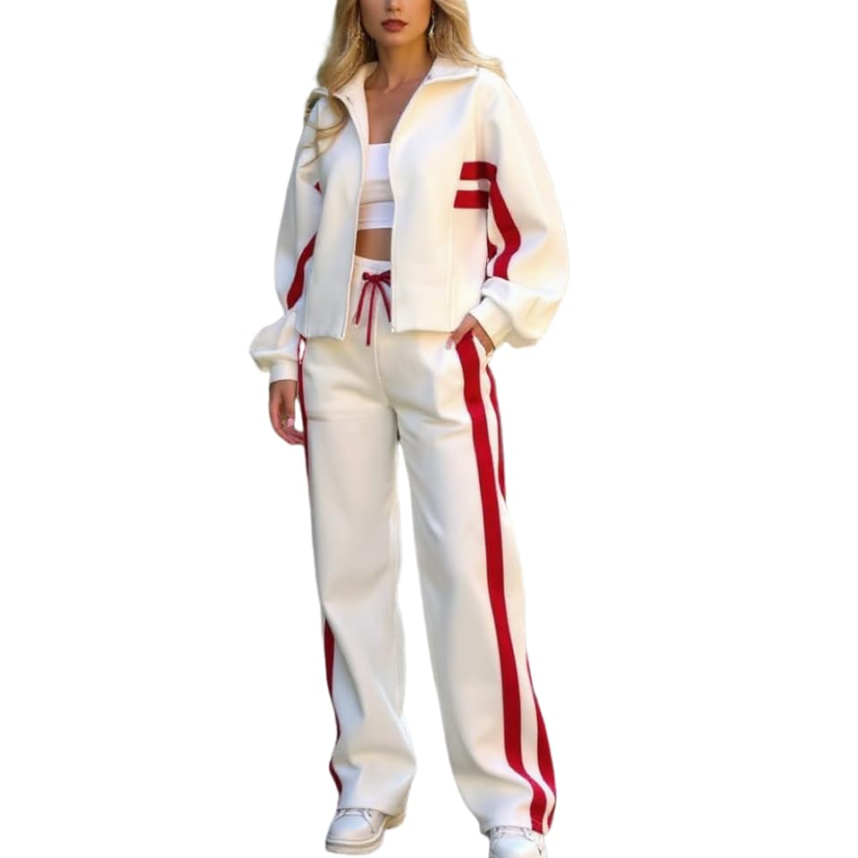 Women's 2 Piece Outfits Fall Casual Sweatsuits Full Zip Sweatshirts and Matching Wide Leg Sweatpant Set