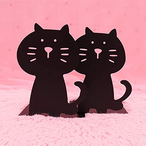 Bookends Decorative Cat Bookends Cute Hollow Pattern Book Ends Iron Metal Bookend Book Stoppers For Or Adult Gift,1 Pair Study Desk Organizer Bookends For (Color : Pink Cat),Pink Cat #TOP6