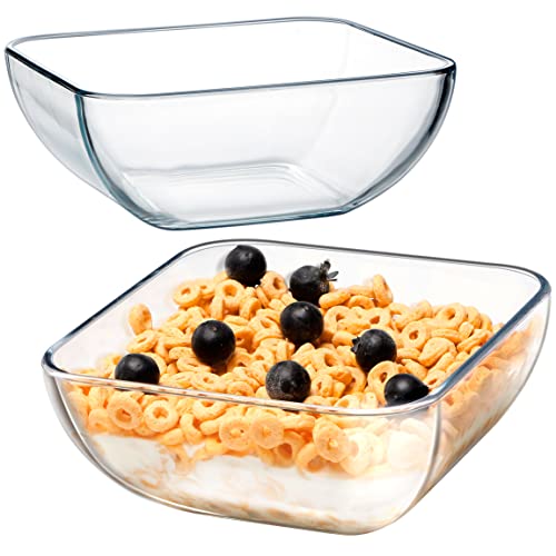 NUTRIUPS 17,8 cm Glasschüssel Set mit 2 quadratischen Salatschüsseln aus Glas, mikrowellen- und ofenfest, Servierschalen aus Glas