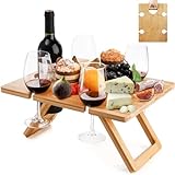 Youeon Portable Wine Picnic Table with 5 Wine Glasses Holder, Foldable Champagne Picnic Snack Table, Wine and Cheese Table for Picnic, Camping, Park, Beach, Wine Lover Gift