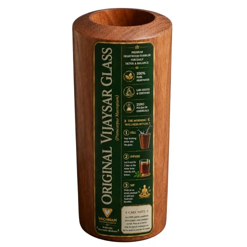 VACHNAM Original Certified Vijaysar Wood(Lakdi) Glass for Sugar Control & Balance | Vijay SAR Wooden Glass for Diabetes Free & Madhumeh Care | Pure Heartwood Tumbler Water Cup