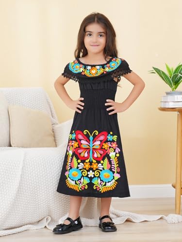 Image of Mexican Dress for Girls Traditional Vestidos Mexicanos Cinco de Mayo Embroidered Dresser Toddler Kids