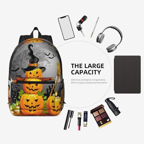 Sac à dos d'école EdWal noir imprimé citrouille d'Halloween léger - 7