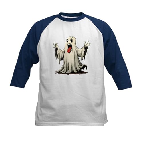 CafePress Ghost with A Funny Face Kids Baseball T Shirt Kids Cotton Baseball Jersey, 3/4 Raglan Sleeve Shirt Navy/White