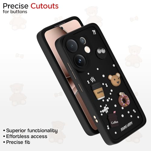 Image of Bintage Cute Fun Taddy Cartoon 3D Ball Bear Milk Cake Coffee Silicon Case Full Body & Camera Protection Back Cover Compatible for Vivo V60 / Vivo T4Pro 5G - Black