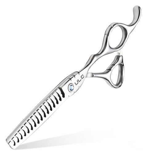 Image of ULG Hair Thinning Scissors 6.7 inch Shark Series 100% Japanese Stainless Steel, Offset Handle, 16-Tooth Fishbone Chunker 45% Hair Removal, Professional Barber Layering Shears for Salon & Home Hair Styling