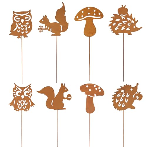 Nilioyul 8 Stück Rost Gartenstecker für Herbstdeko Draußen, Rost...