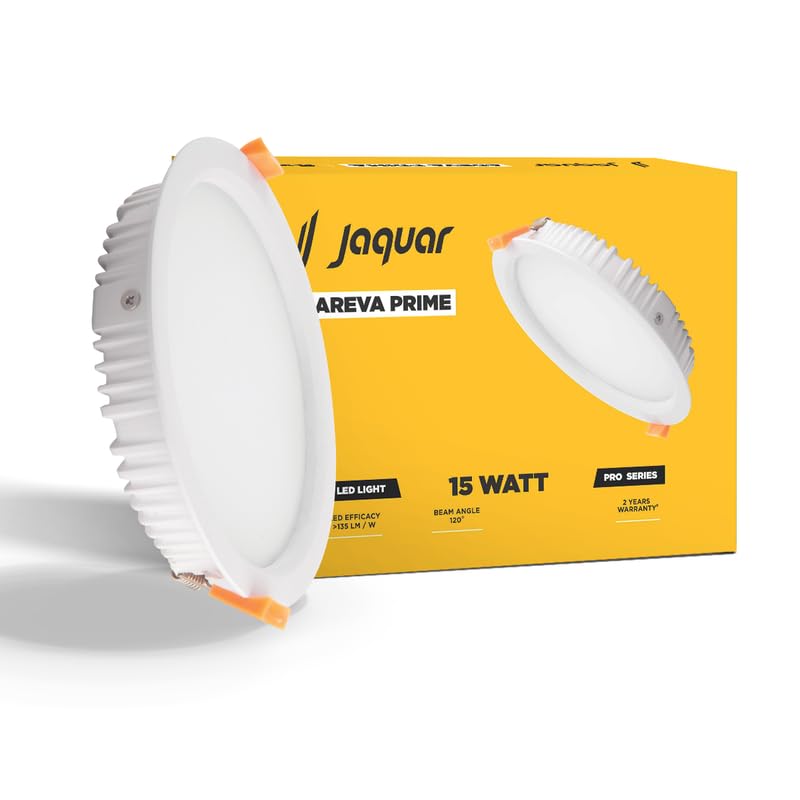 Image of Jaquar 15W Areva Prime Round Downlight with Aluminum housing | 5 Year Warranty | Natural White (4000k) Sleek Backlit Design | Recessed Mounted False Ceiling | 105 mm Cutout |120x28 mm (Pack 1)