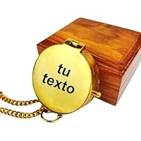 Brújula con tu Texto Personalizado, Funda de Piel o Caja Regalo