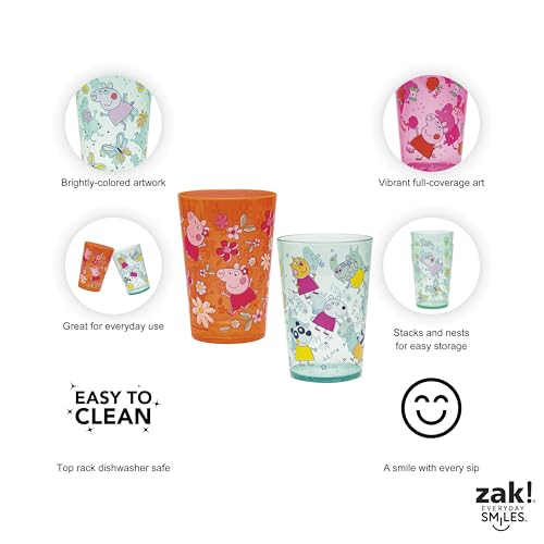 Image of Zak Designs Peppa Pig Nesting Tumbler Set for At Home, 14.5oz Non-BPA Plastic Cups, 4-Pack (Peppa Pig and Friends)